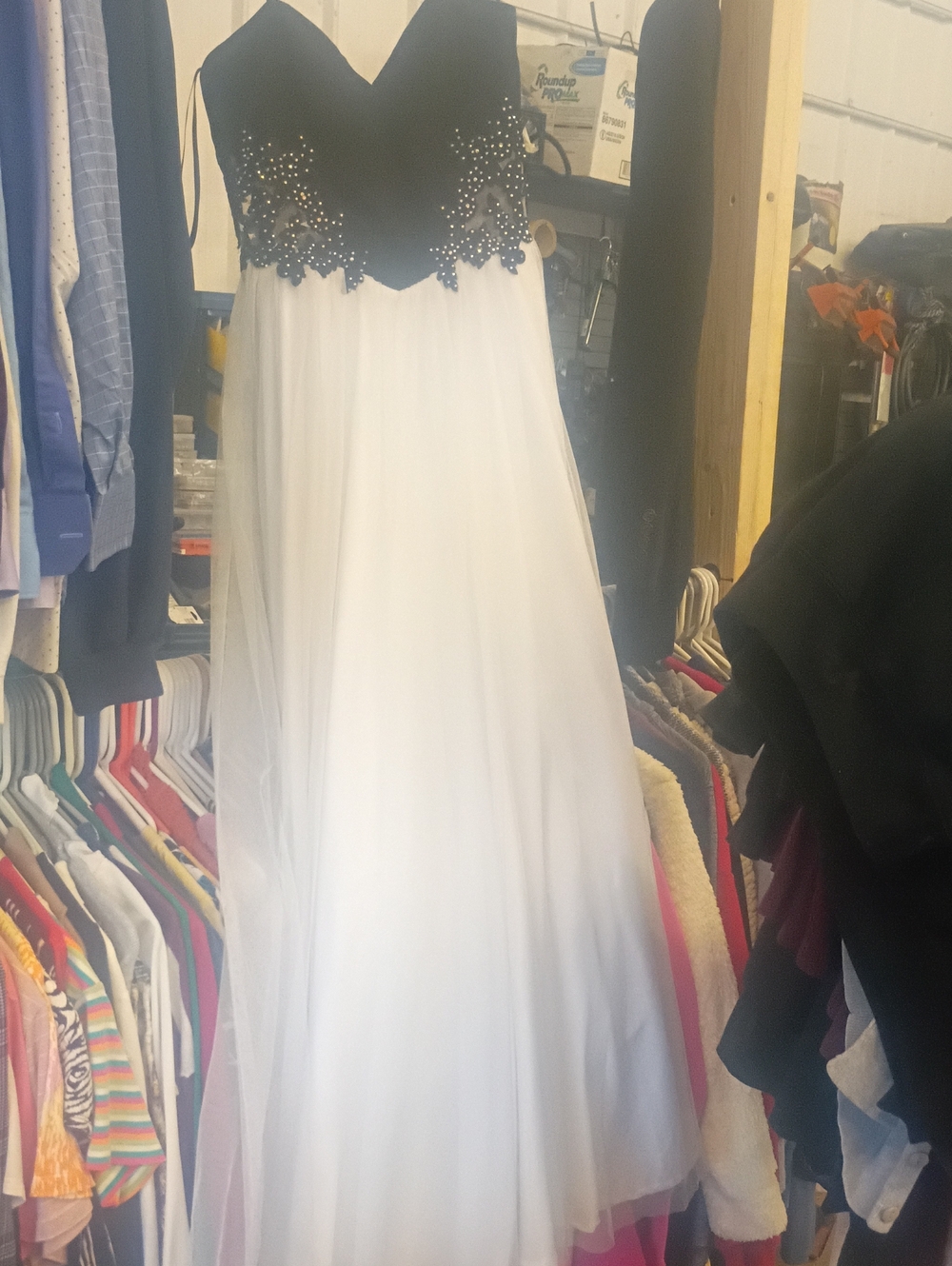 Blondies Strapless Black and White Evening Gown